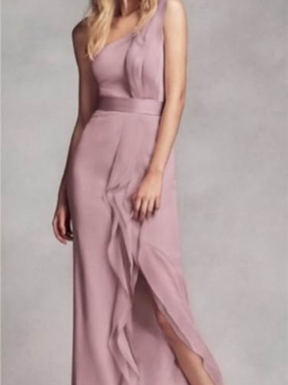 Vera Wang One-Shoulder Dusty Rose Gown